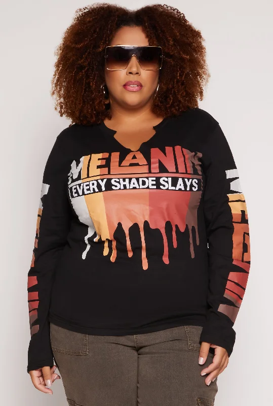 Plus Size Melanin Drip Graphic Long Sleeve Tee