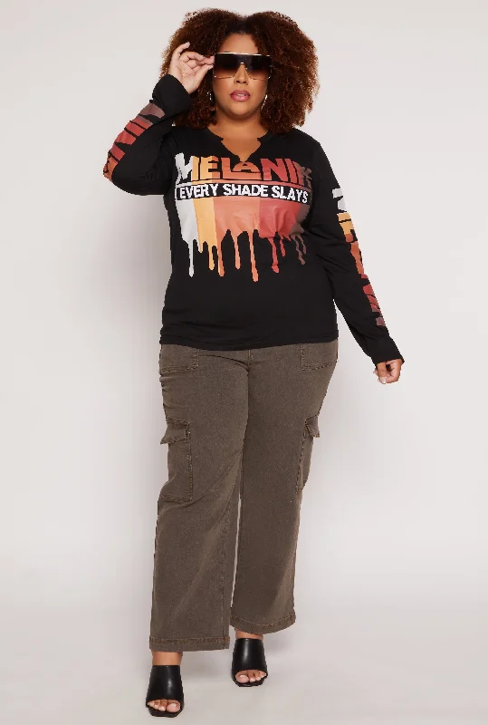 Plus Size Melanin Drip Graphic Long Sleeve Tee