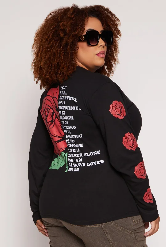 Plus Size Rose Graphic Long Sleeve Top