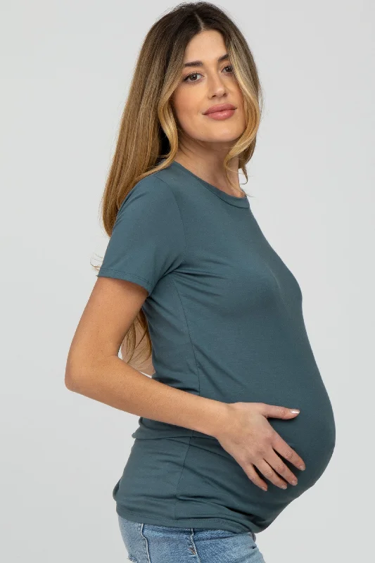 Blue Basic Short Sleeve Maternity Top