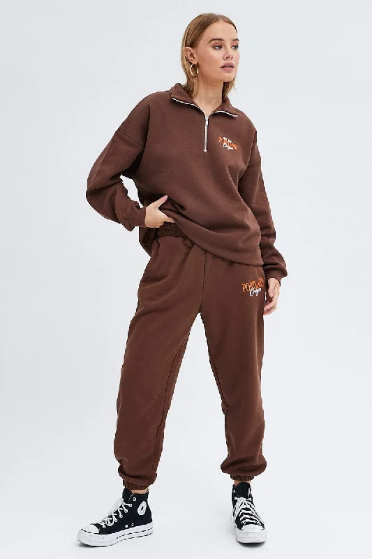 Brown Sweater Long Sleeves With Zip