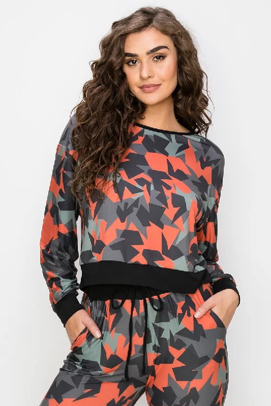 Complex Geo Print Long Sleeve Top