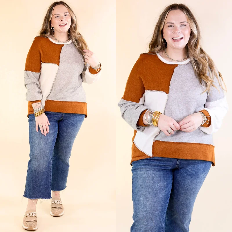 Cozy Creation Colorblock Long Sleeve Top in Rust Orange Mix