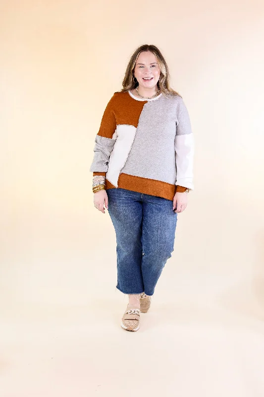 Cozy Creation Colorblock Long Sleeve Top in Rust Orange Mix