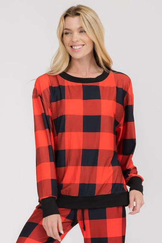 Cozy Christmas Plaid Printed Long Sleeve Top