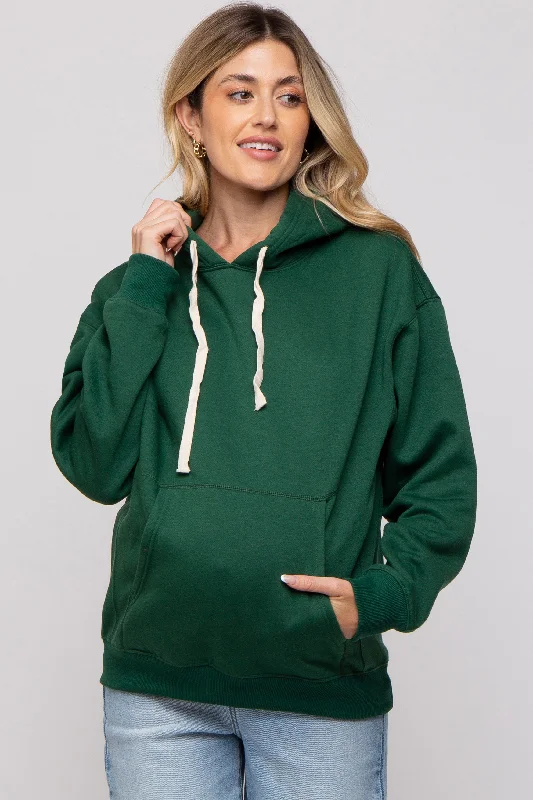 Forest Green Basic Fleece Maternity Hoodie