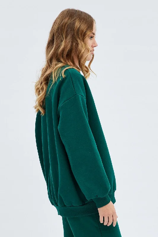 Green Graphic Sweater Long Sleeves