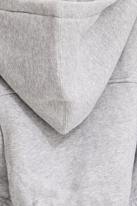 Grey Zip Front Hoodie Long Sleeve