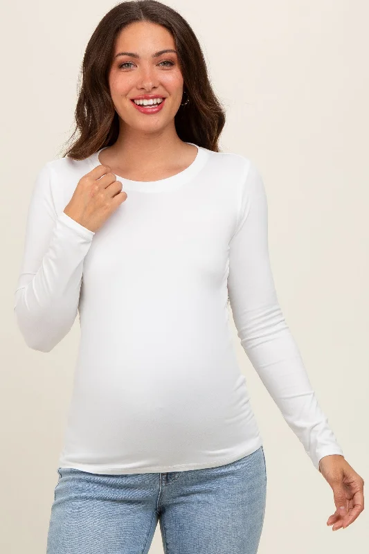 Ivory Knit Long Sleeve Round Hem Maternity Top