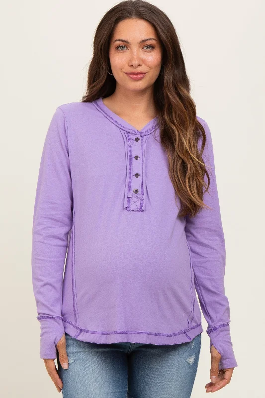 Lavender Long Sleeve Exposed Seam Maternity Top