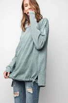 Long Sleeve Washed Terry Knit Loose Tit Top