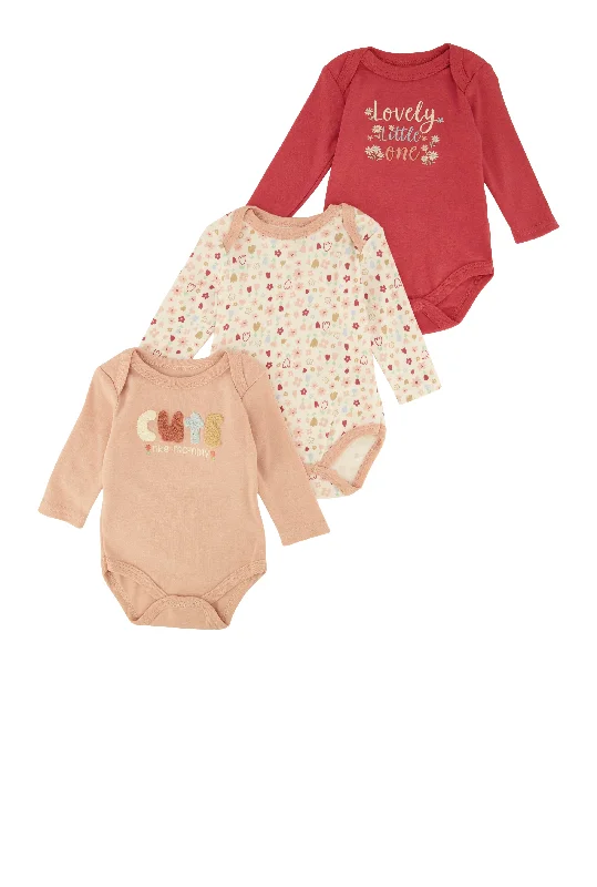 Baby Girls 0-9M Lovely Little One Long Sleeve Bodysuit Trio