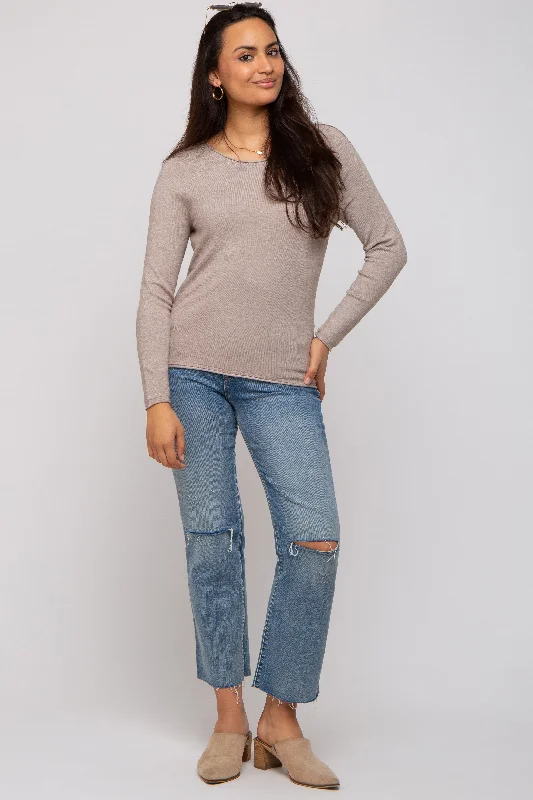 Mocha Basic Raglan Sleeve Maternity Sweater Top