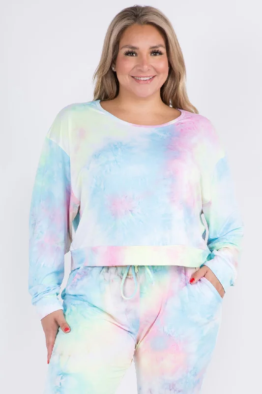 Plus Size Daydreamer Tie Dye Print Long Sleeve Top