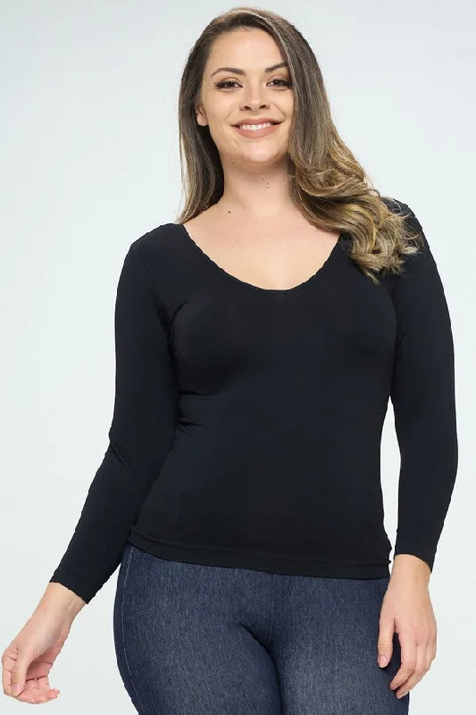 Plus Women’s Seamless Reversible V-Neck Long Sleeve Top