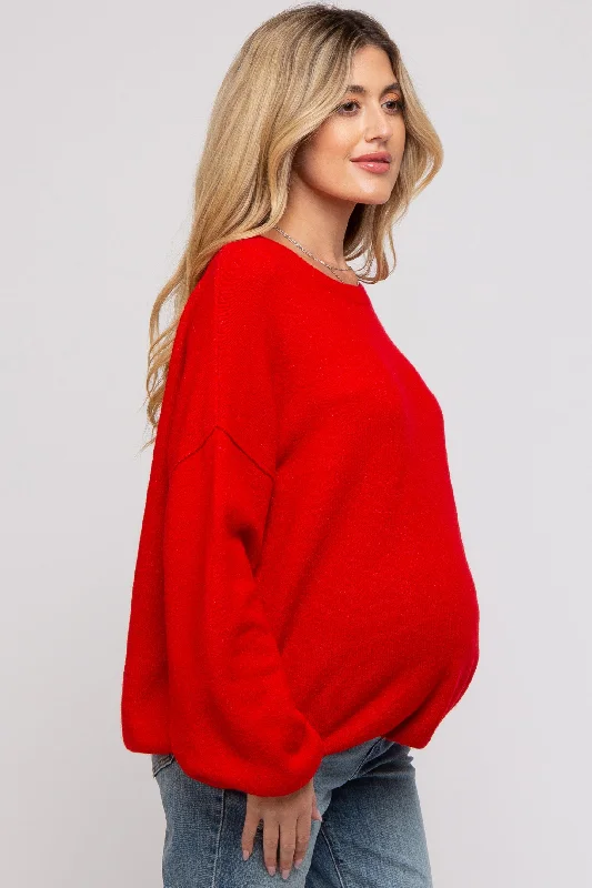 Red Basic Drop Shoulder Maternity Sweater