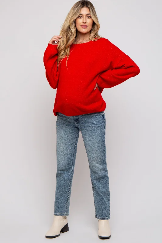 Red Basic Drop Shoulder Maternity Sweater