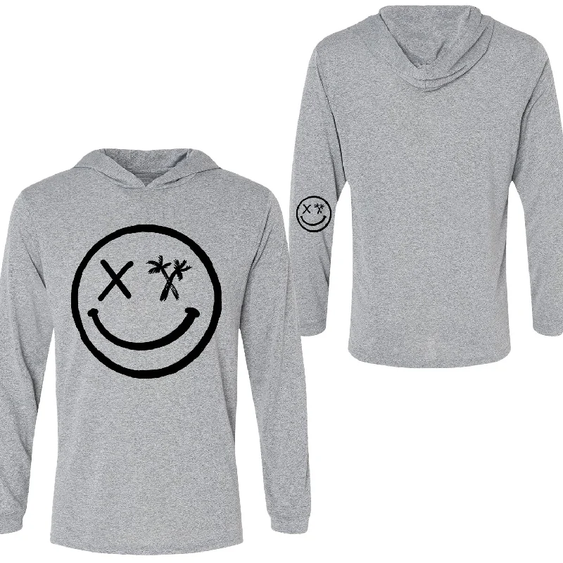 Salty Savage Unisex “Spliced Smile” Long Sleeve Hooded Performance UPF 50+ Fishing Tee | Heather Gray/Black