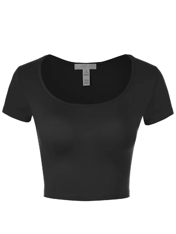 Women's Basic Scoop Neck Short Sleeve Basic Crop Top (FWT1009)