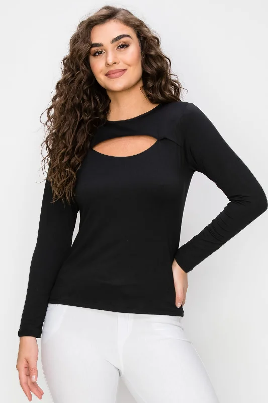 Sleek and Fitted Cutout Long Sleeve Top