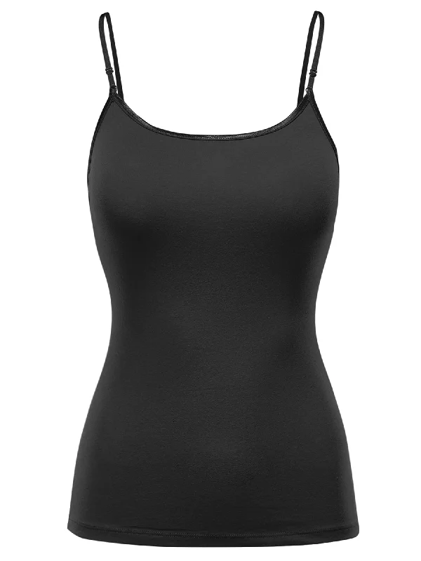 Women's Basic Solid Camisole Adjustable Spaghetti Strap Top (FWT1008)