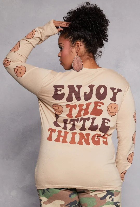 Plus Size Enjoy The Little Things Smiley Long Sleeve Top