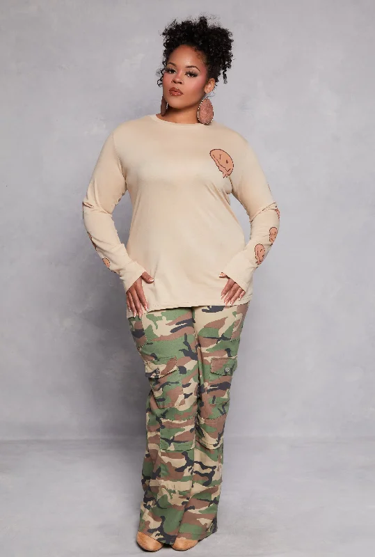 Plus Size Enjoy The Little Things Smiley Long Sleeve Top