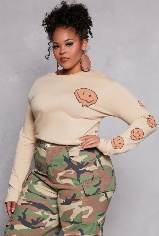 Plus Size Enjoy The Little Things Smiley Long Sleeve Top