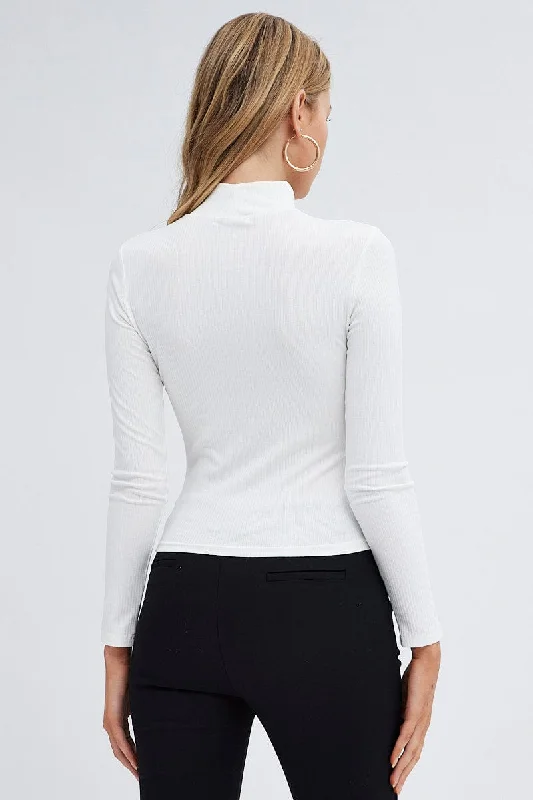 White Top Long Sleeve High Neck