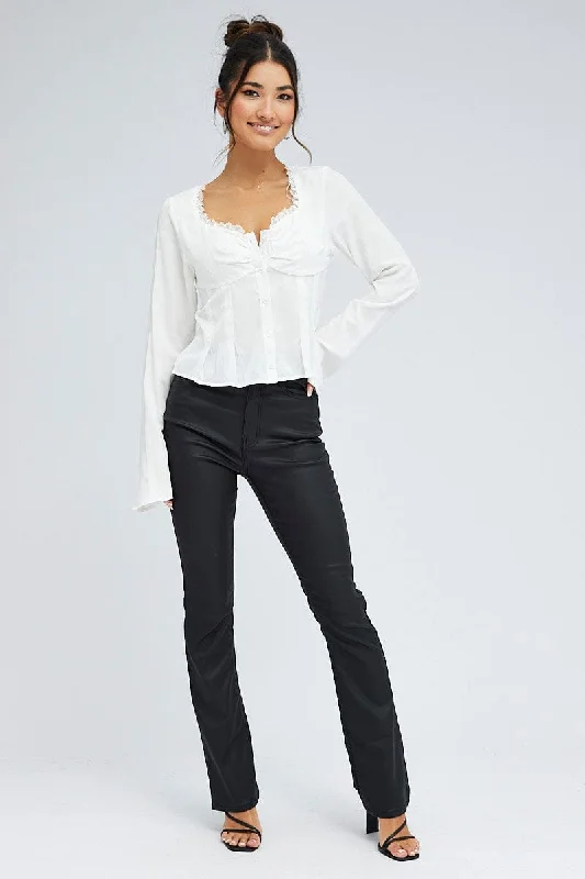 White Top Long Sleeve Sweetheart Neckline Button Up