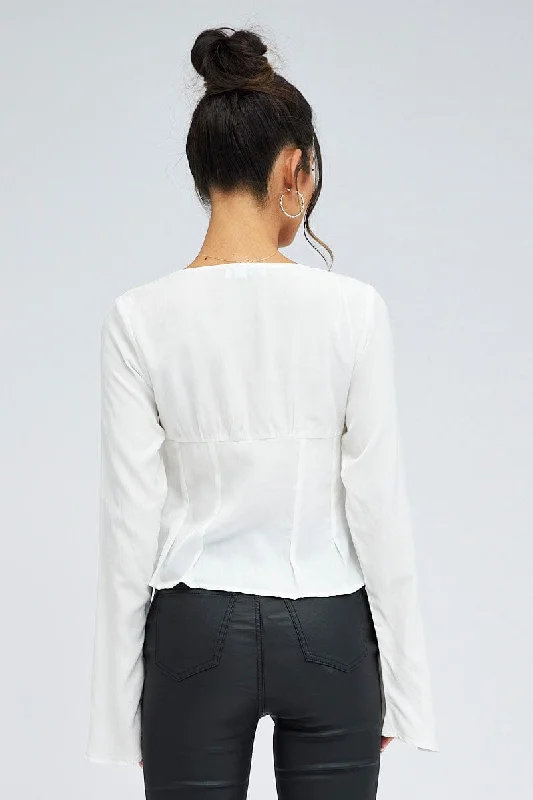 White Top Long Sleeve Sweetheart Neckline Button Up