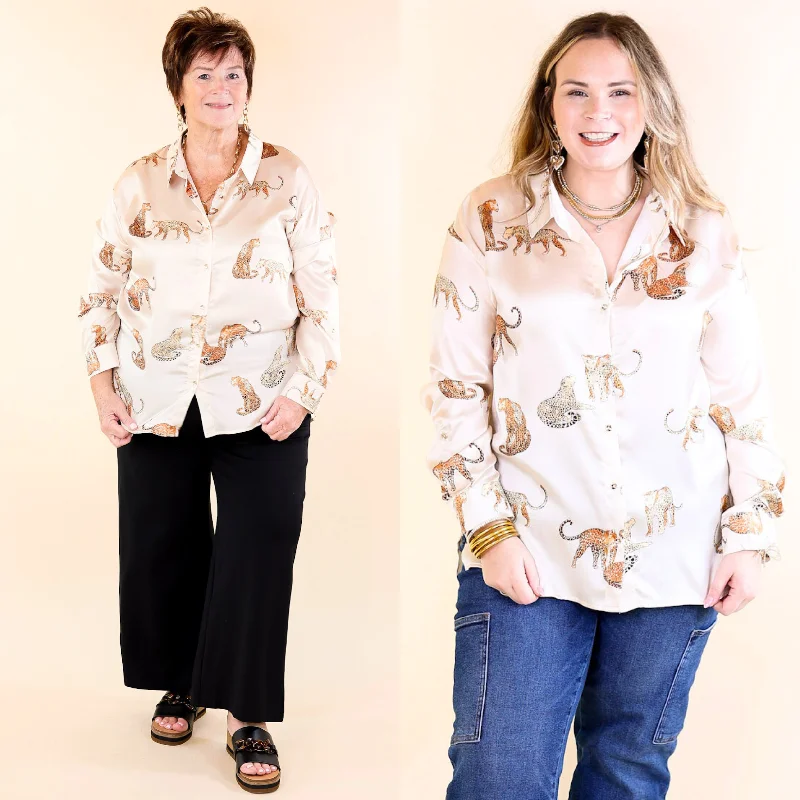 Wild For You Button Up Cheetah Print Top with Long Sleeves in Ivory