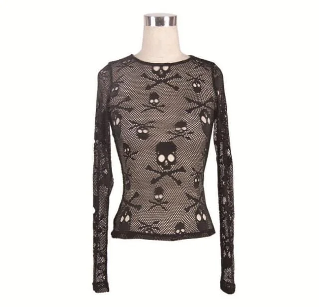 Women's Casual Long Sleeve O Neck Skull Blouse