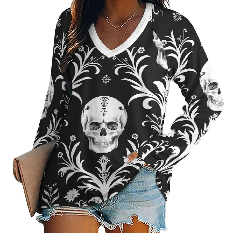 Women's Skull Designed Long Sleeve Loose Top