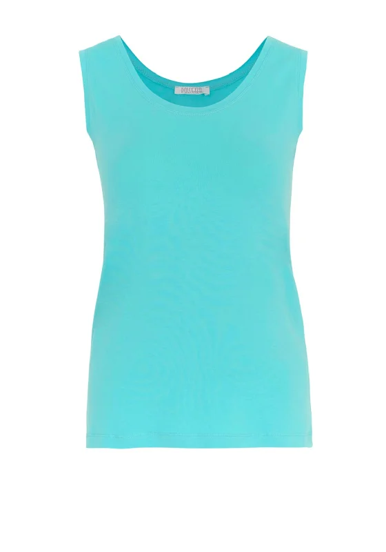 Dolcezza Basic Round Neck Vest Top, Aquarius