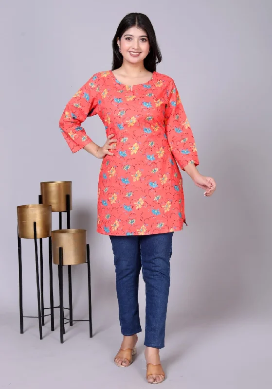 Women Peach Pure Cotton Printed Tunic