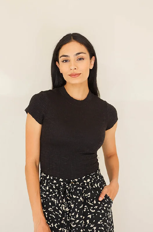 Far From Basic Black Ribbed Top- FINAL SALE