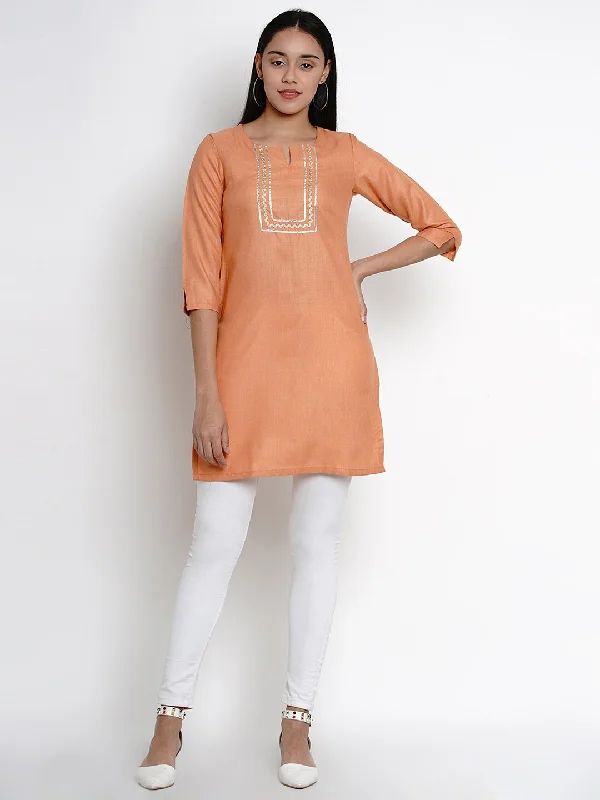 Women's Orange Tunic With Gota Detailing