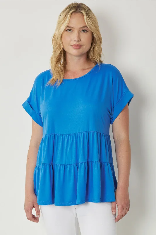 Short Sleeve Tiered Tunic, Blue