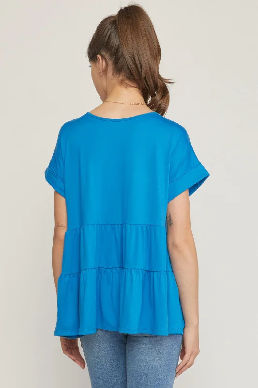 Short Sleeve Tiered Tunic, Blue