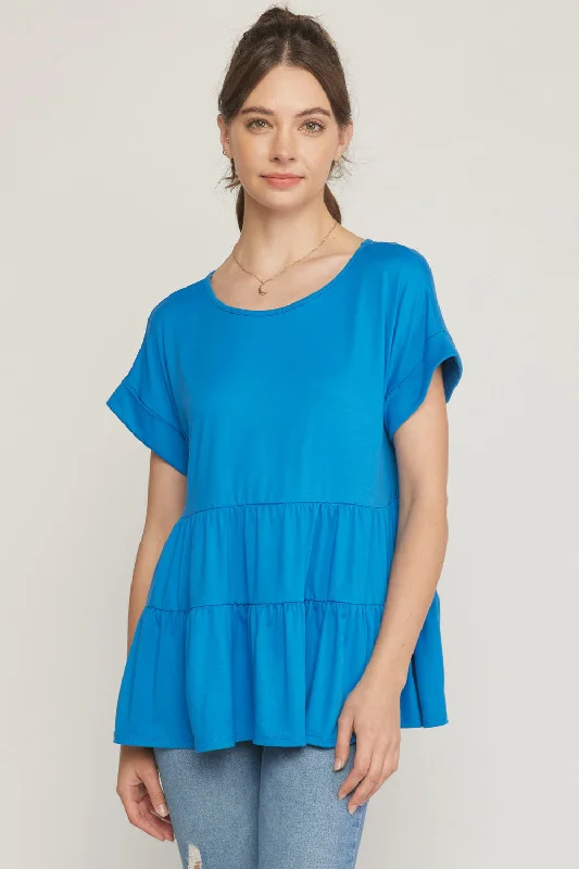 Short Sleeve Tiered Tunic, Blue