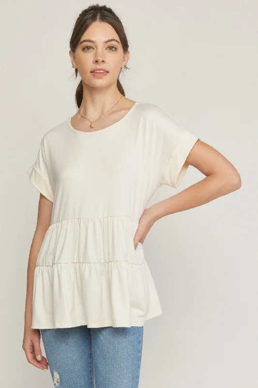 Short Sleeve Tiered Tunic, Cream