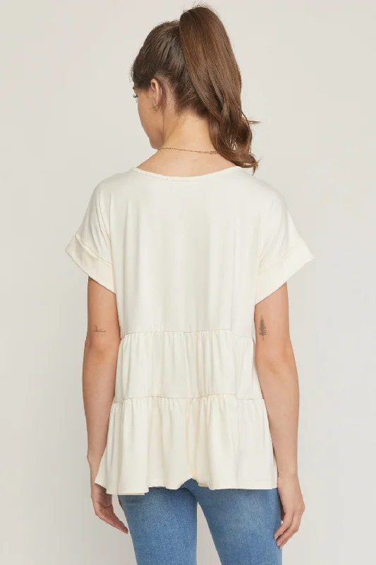 Short Sleeve Tiered Tunic, Cream