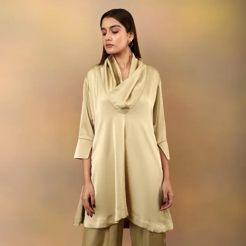 Metallic Gold Cowl Neck Tunic