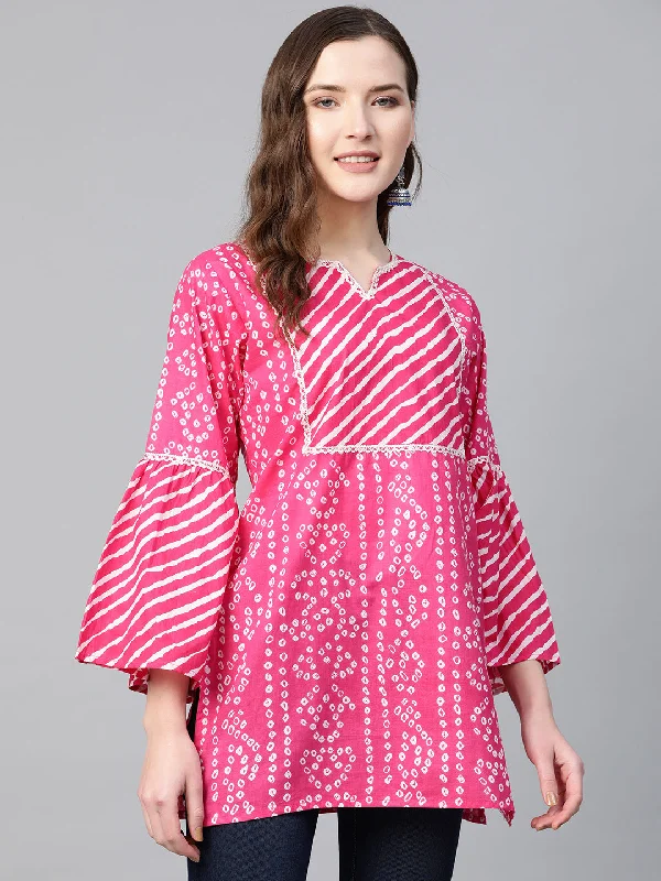 Pink & White Cotton Bandhani Print Tunic