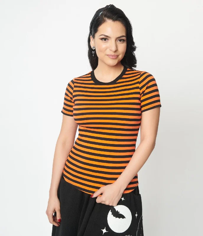 Unique Vintage Orange & Black Stripe Back To Basics Top